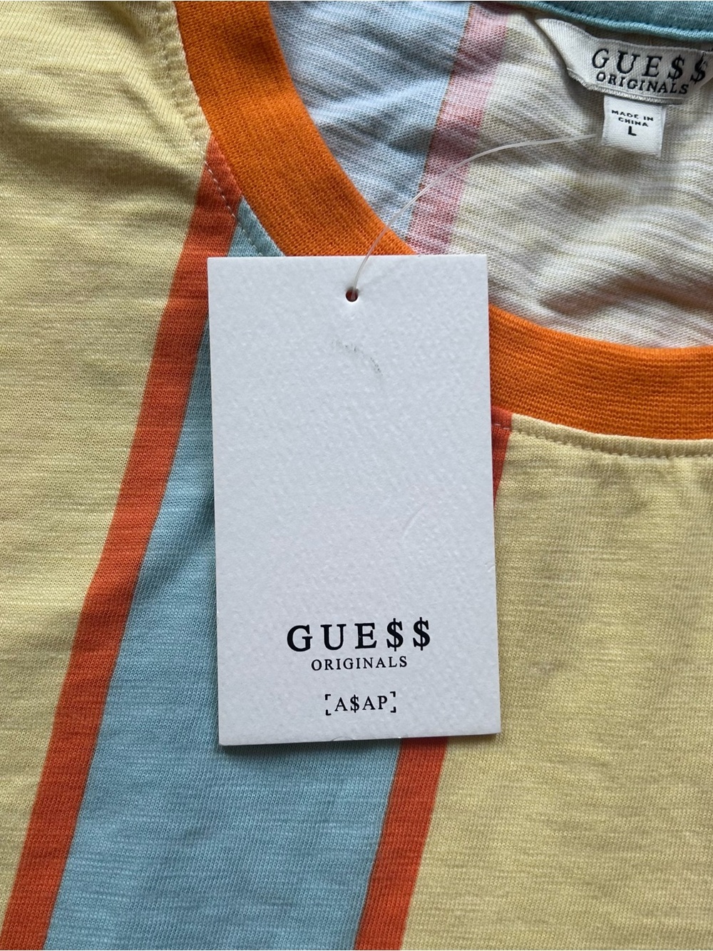 NWT GUESS Originals x A$AP Rocky Vertical Striped T-Shirt Men's L Orange Blue - Picture 7 of 11